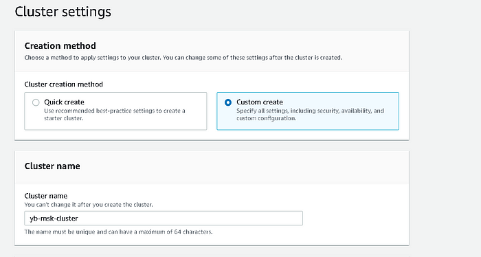 MSK cluster settings