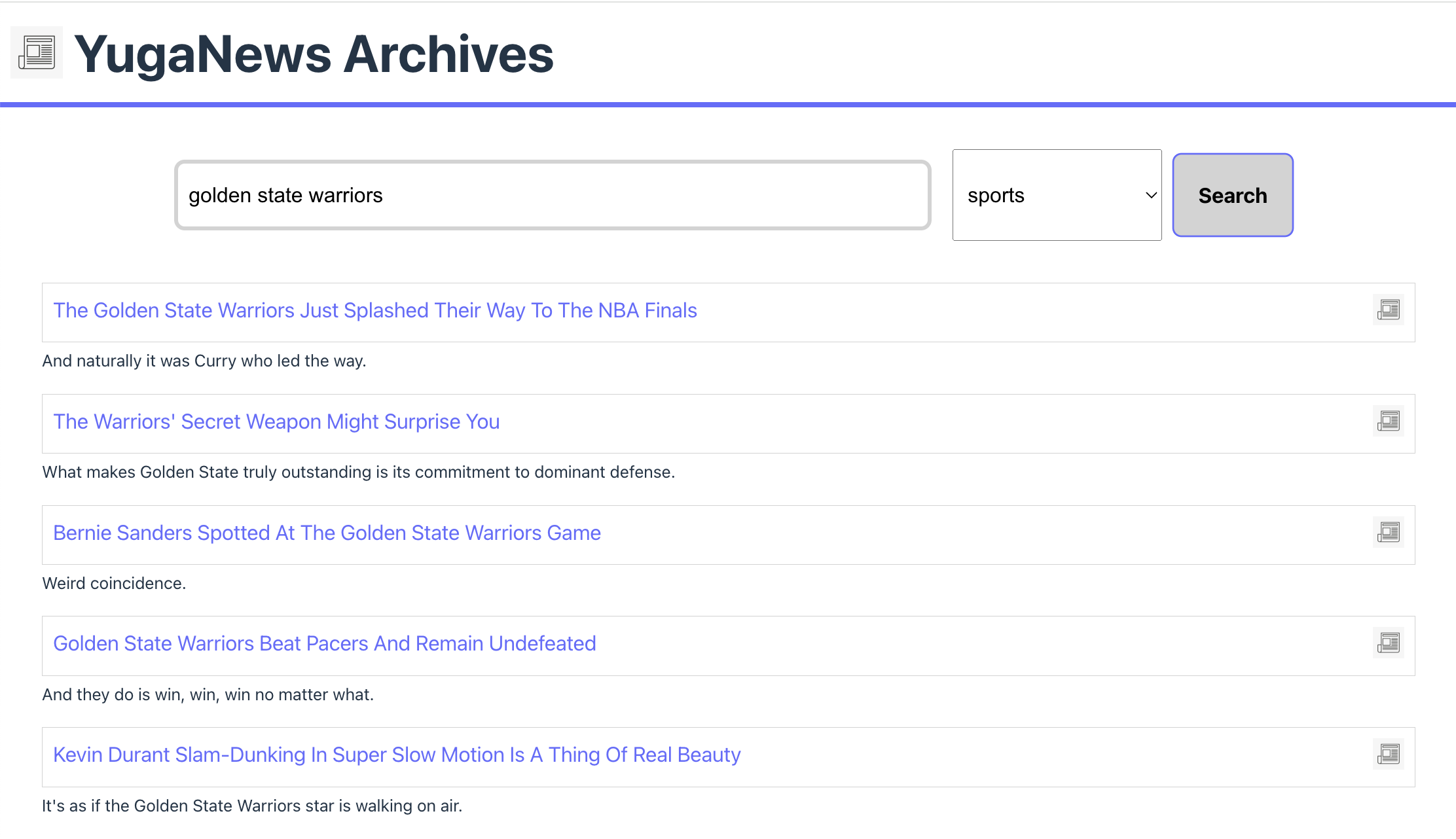 YugaNews Archives UI